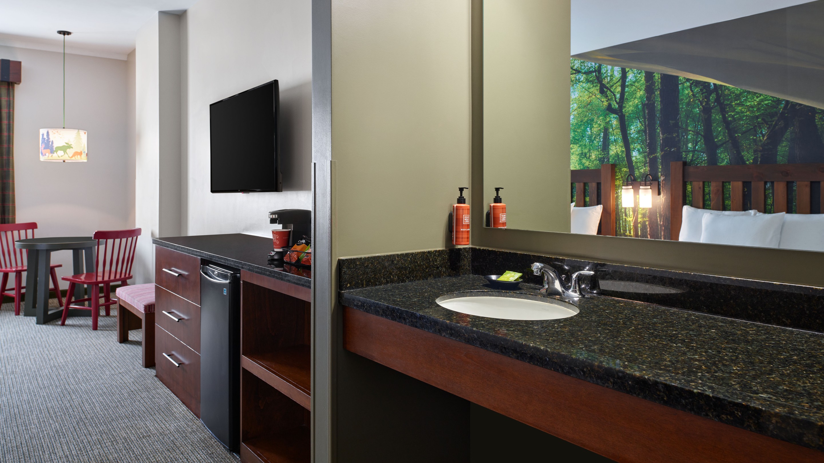 The sink area in the Family Suite