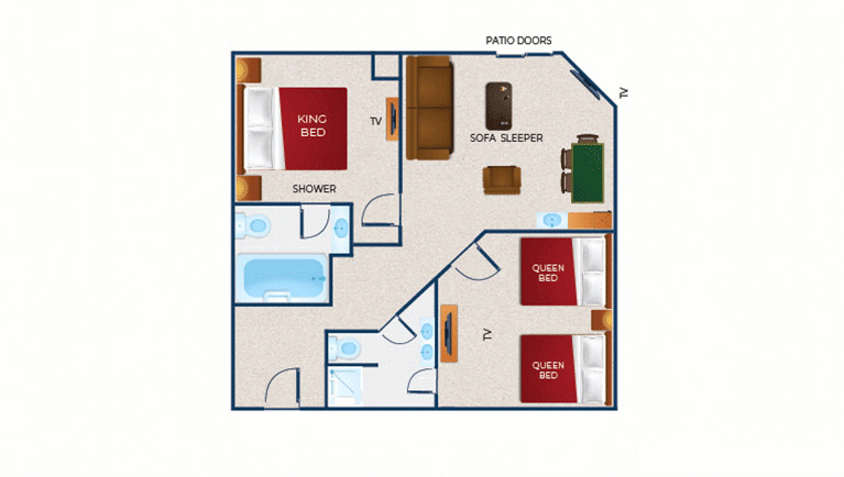 The floor plan for the Grizzly Bear Suite (balcony/patio)