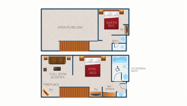 The floor plan for the Accessible Loft Fireplace Suite