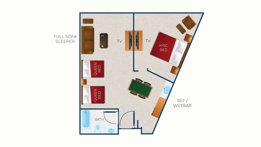 The floorplan for the Majestic Bear Suite at Great Wolf Lodge Niagara Falls, ON.