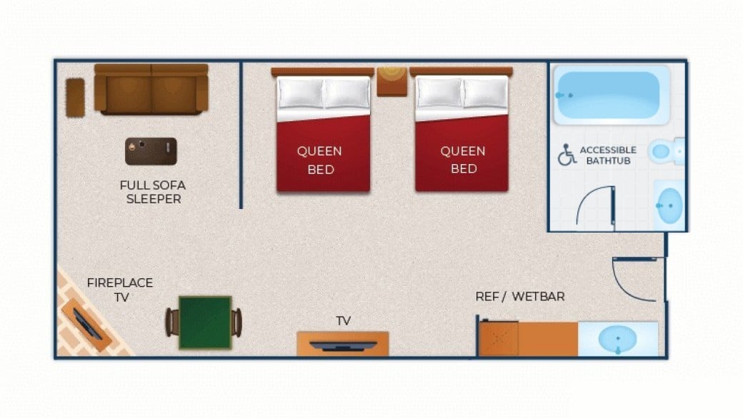 The floorplan in the Family Fireplace Suite
