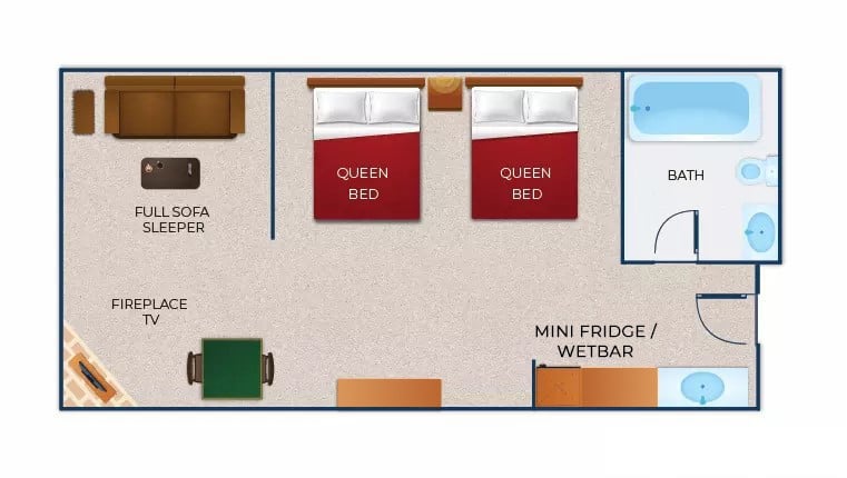 The floorplan for the Family Fireplace Suite