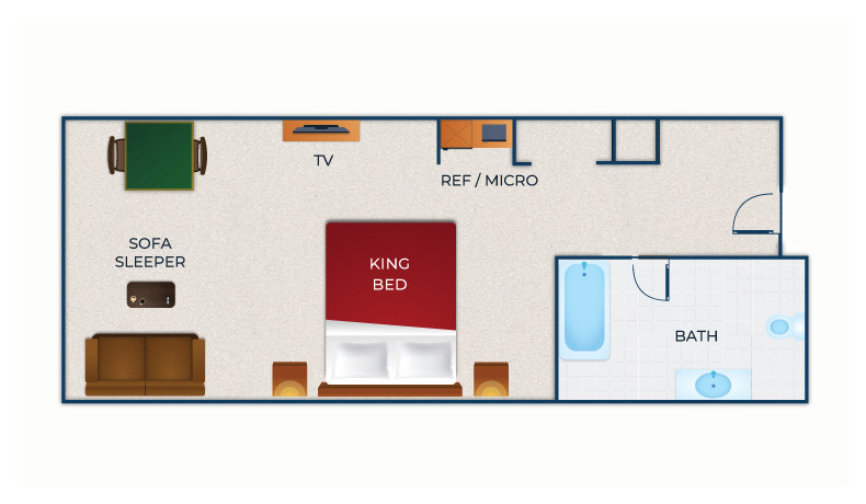 The floorplan for the Luxury King Suite