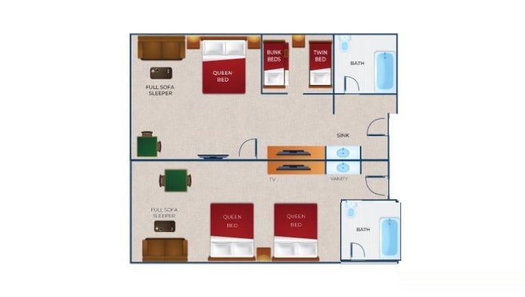 The floorplan for the Deluxe Wolf Den Suite