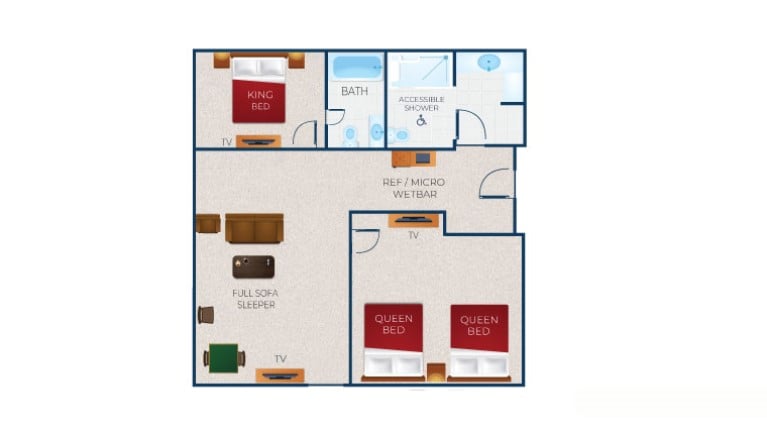Floorplan of Grizzly Bear Suite Accessible Shower