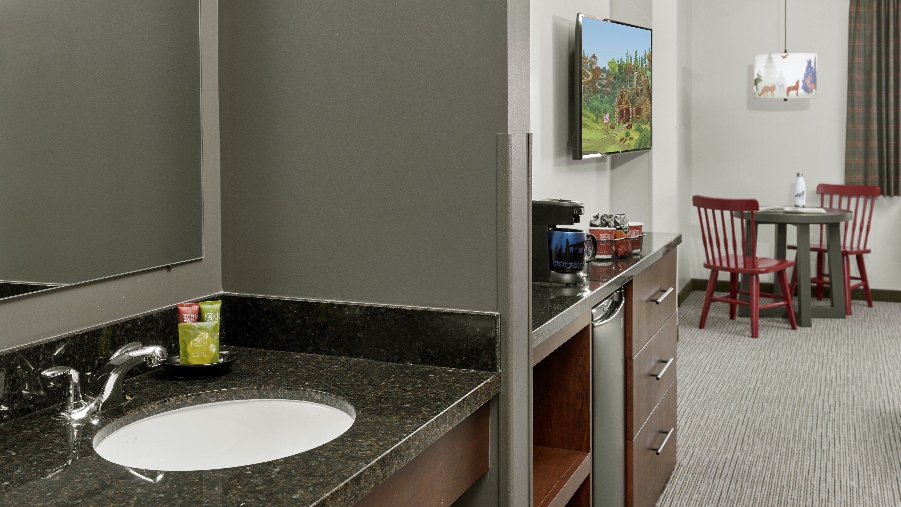 The sink area in the KidCabin Suite