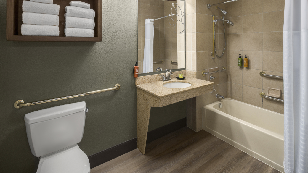 The bathroom in the Queen Sofa Suite (accessible bathtub)