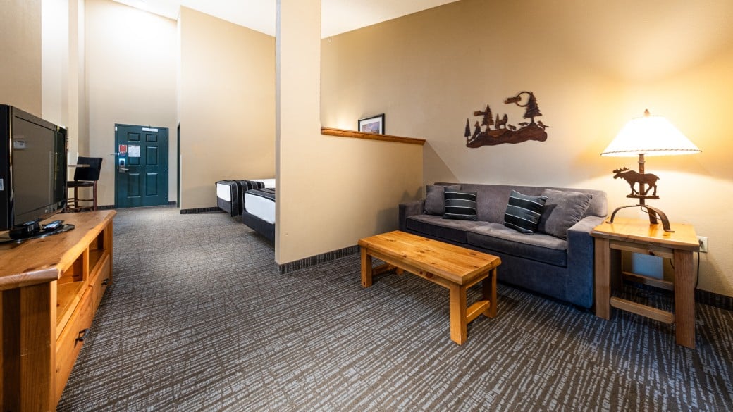 The view of the Majestic Bear Suite at Great Wolf Lodge Niagara Falls, ON.