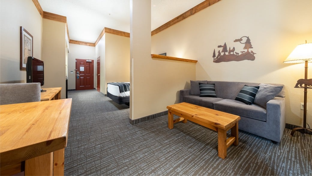 The bathroom in the Accessible Queen Sofa Suite at Great Wolf Lodge Niagara Falls, ON.
