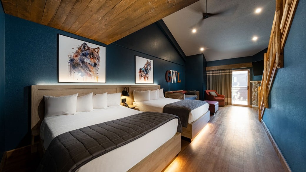 View of the Woodland Loft suite with two Queen beds