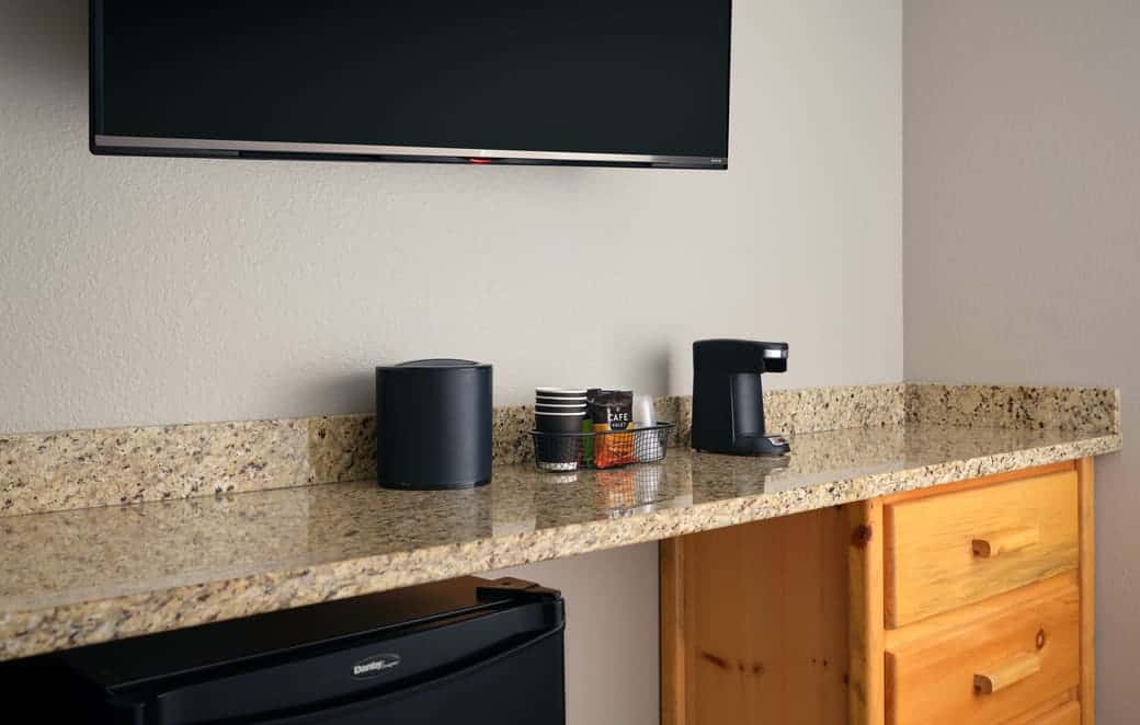 vanity area in the Grand Bear King Suite