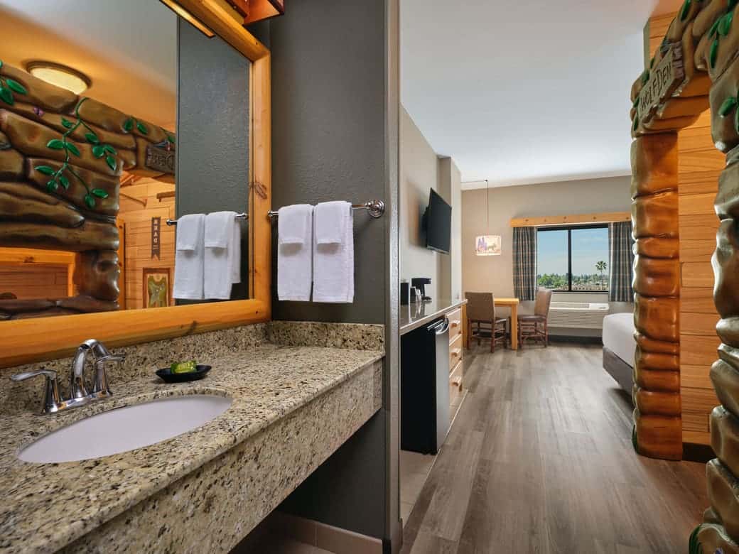 The bedroom in the Wolf Den Suite