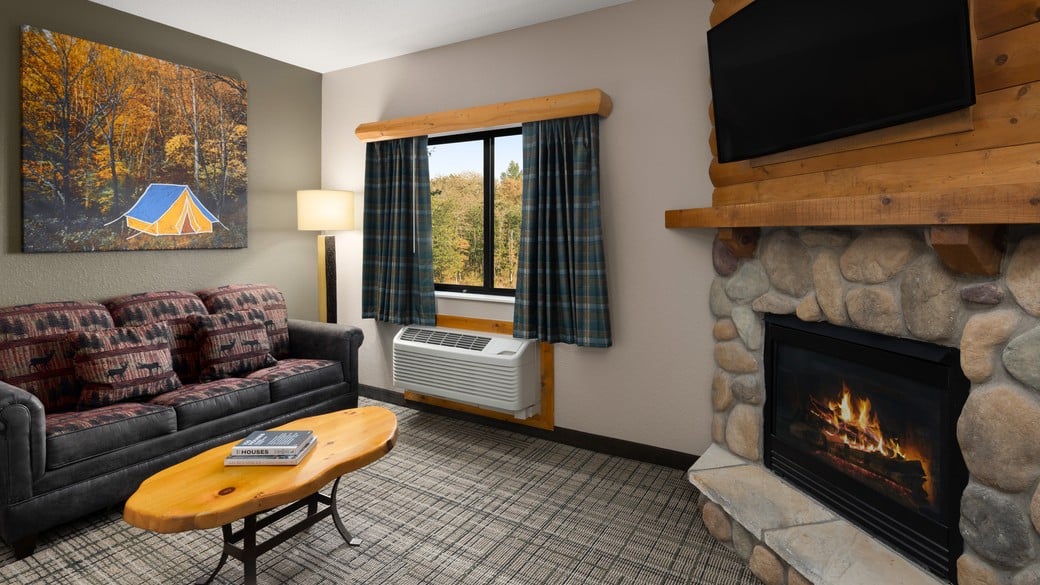 Living area in Lone Wolf fireplace suite