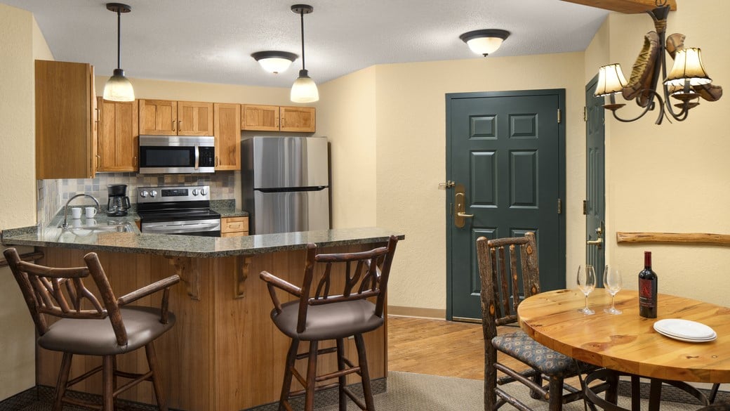 The full kitchen area in the Wolf Pack Loft Condo