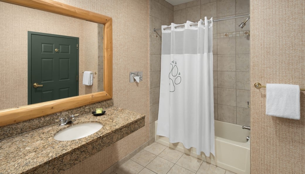 The bathroom in the Wolf Pack Loft Condo