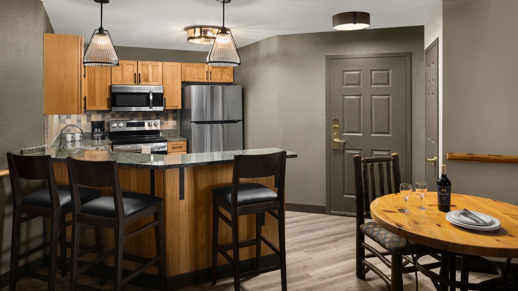 The full kitchen in the Great Frontier Loft Condo