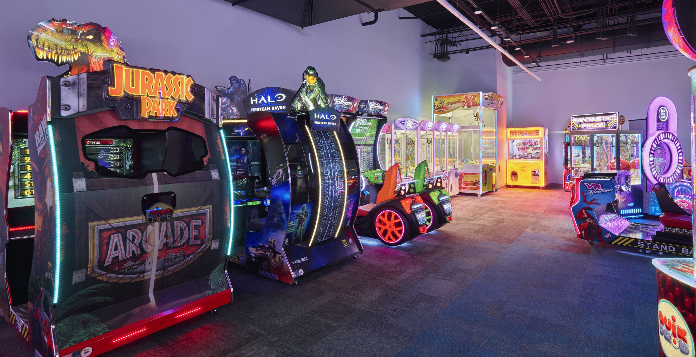 Colorful arcade games with neon lights