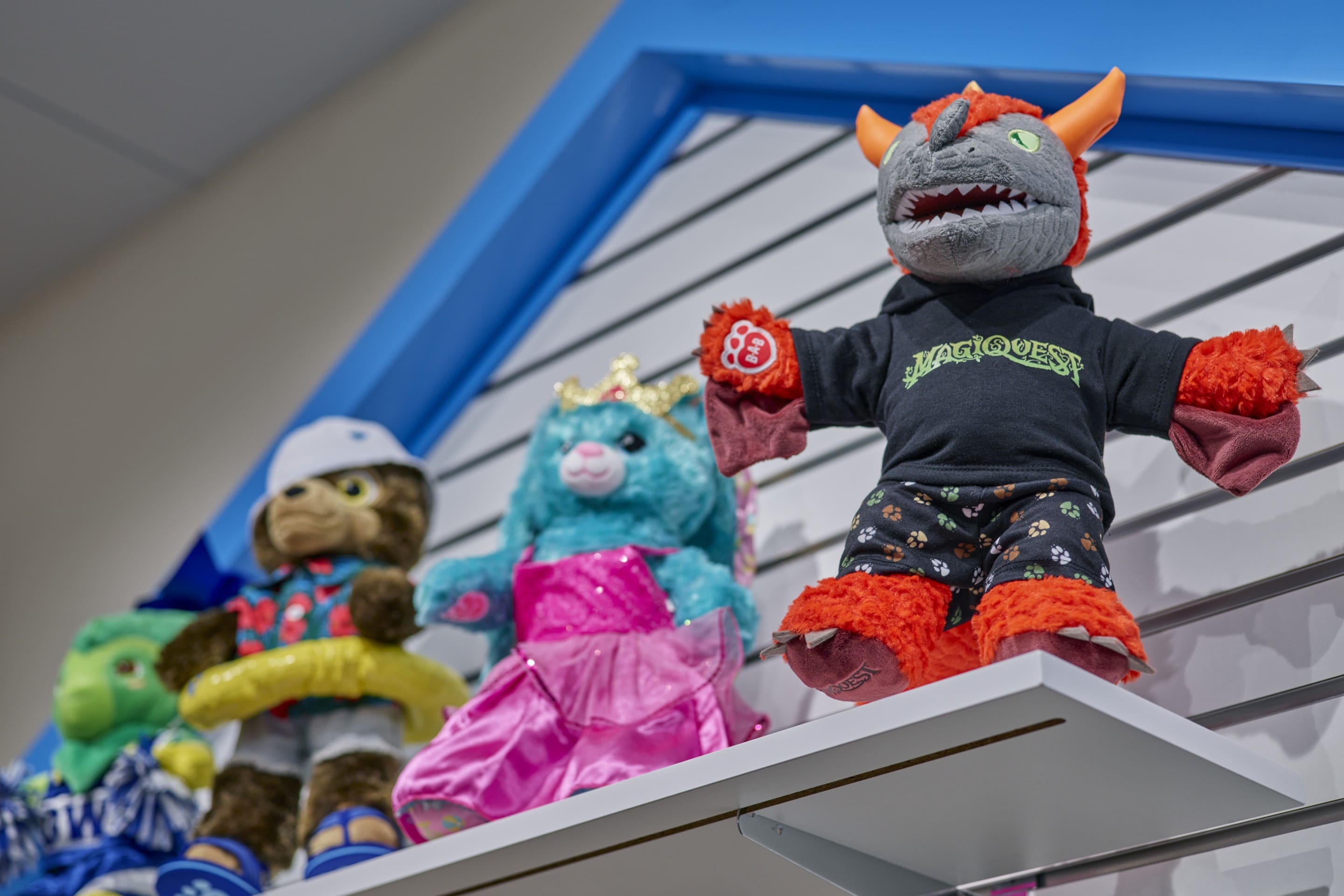 stuff toys lined up in a shop