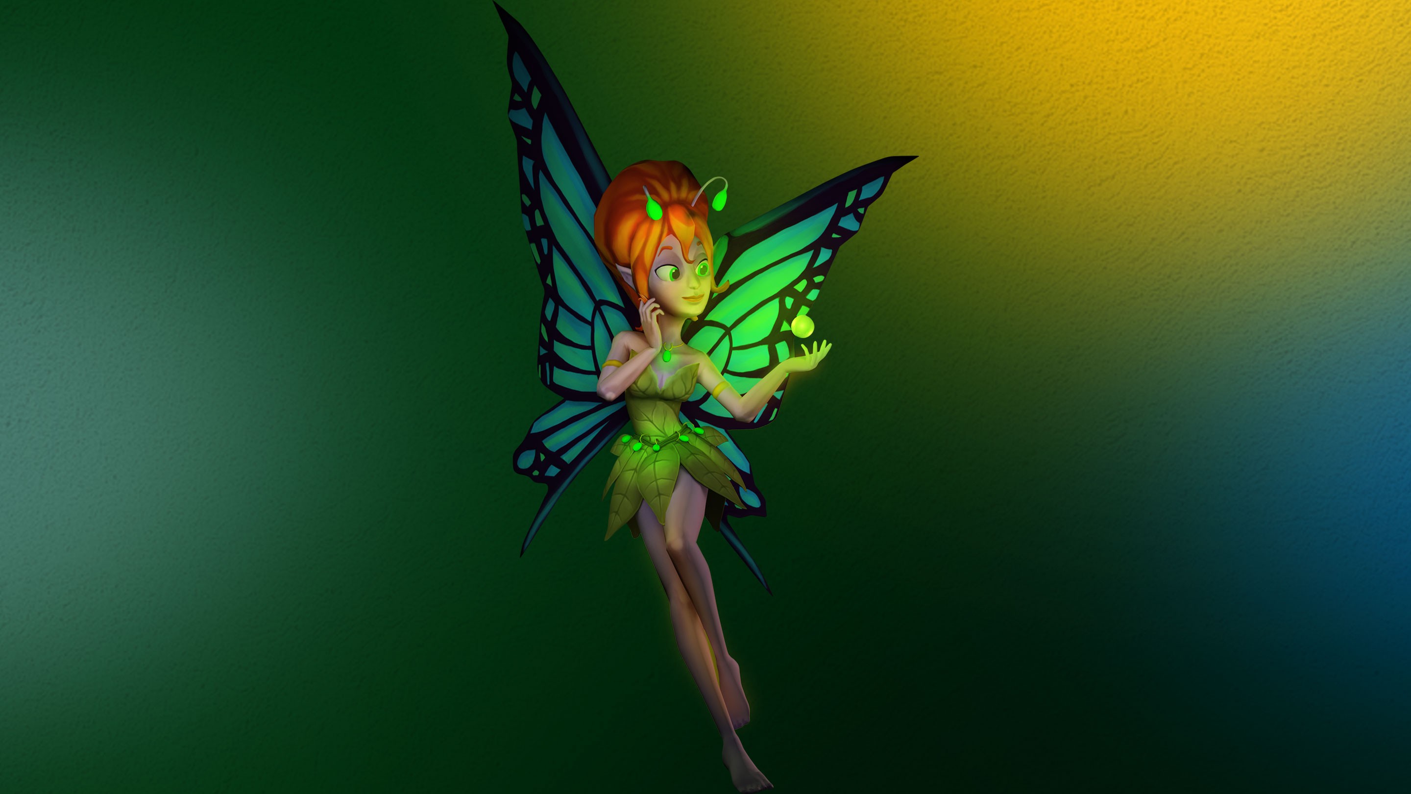 An illustration of Serena the Queen Pixie against a green background
