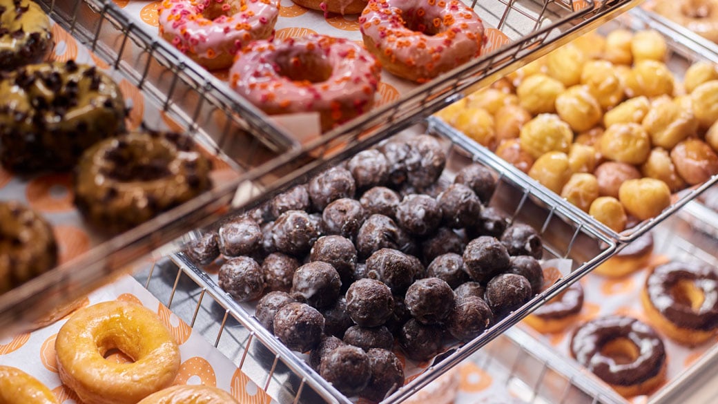 close up view of donuts at Dunkin