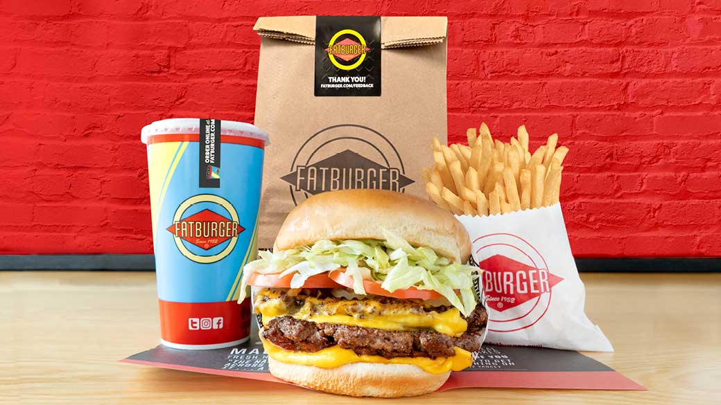 Image of Fatburger burger, fries and soft drink