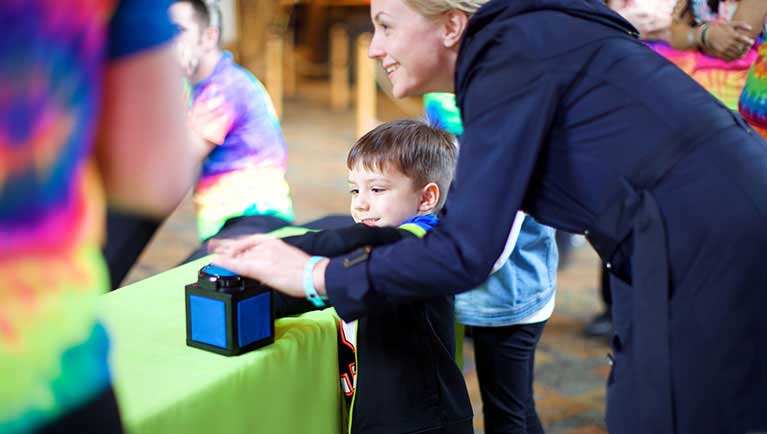 Mother and son playing trivia