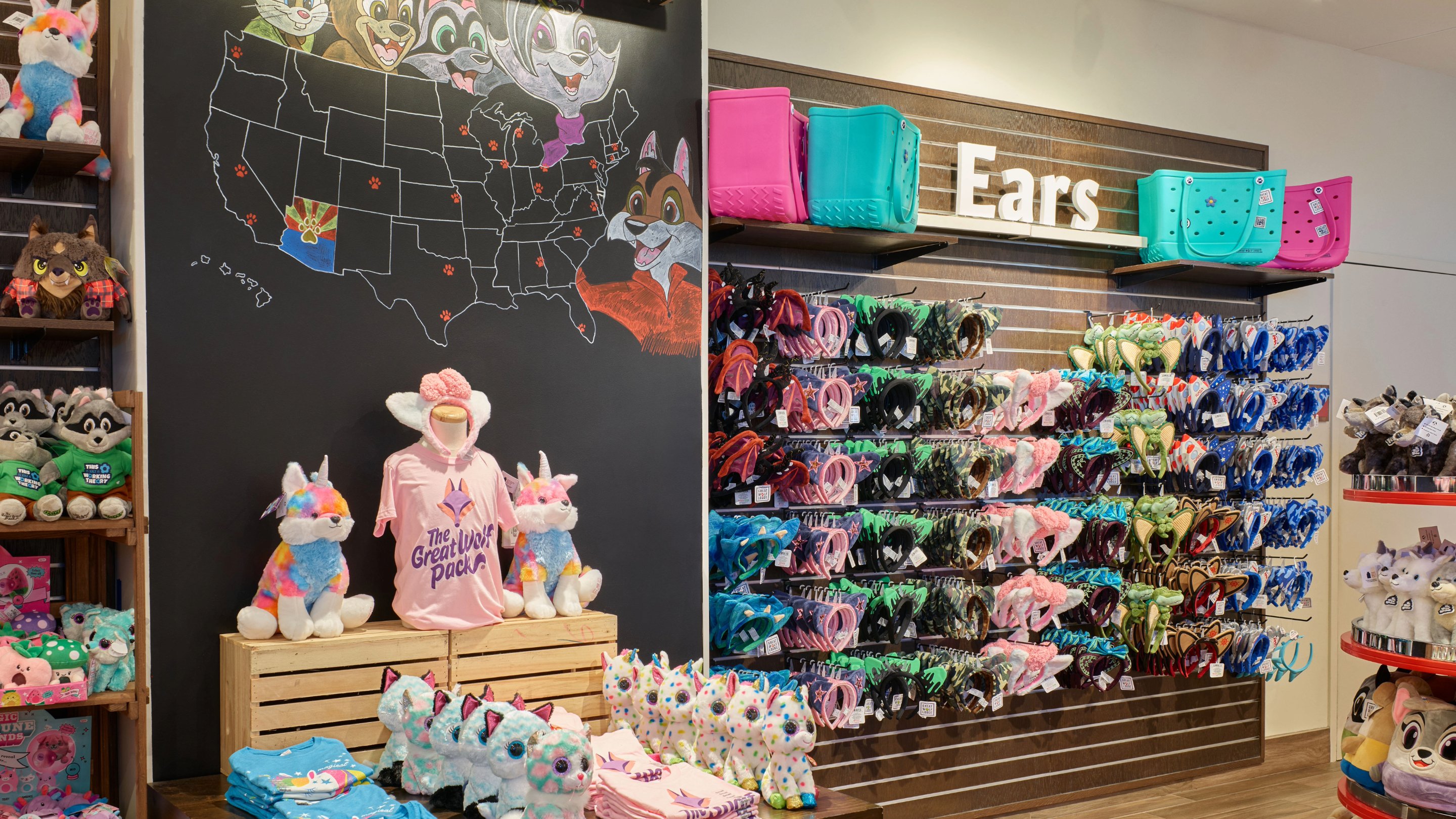 Inside the Buckhorn Exchange showing merchandise on the wall, including wolf ears