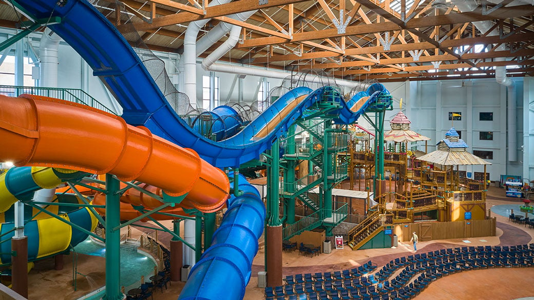 The exterior of the Hydro Plunge water slide