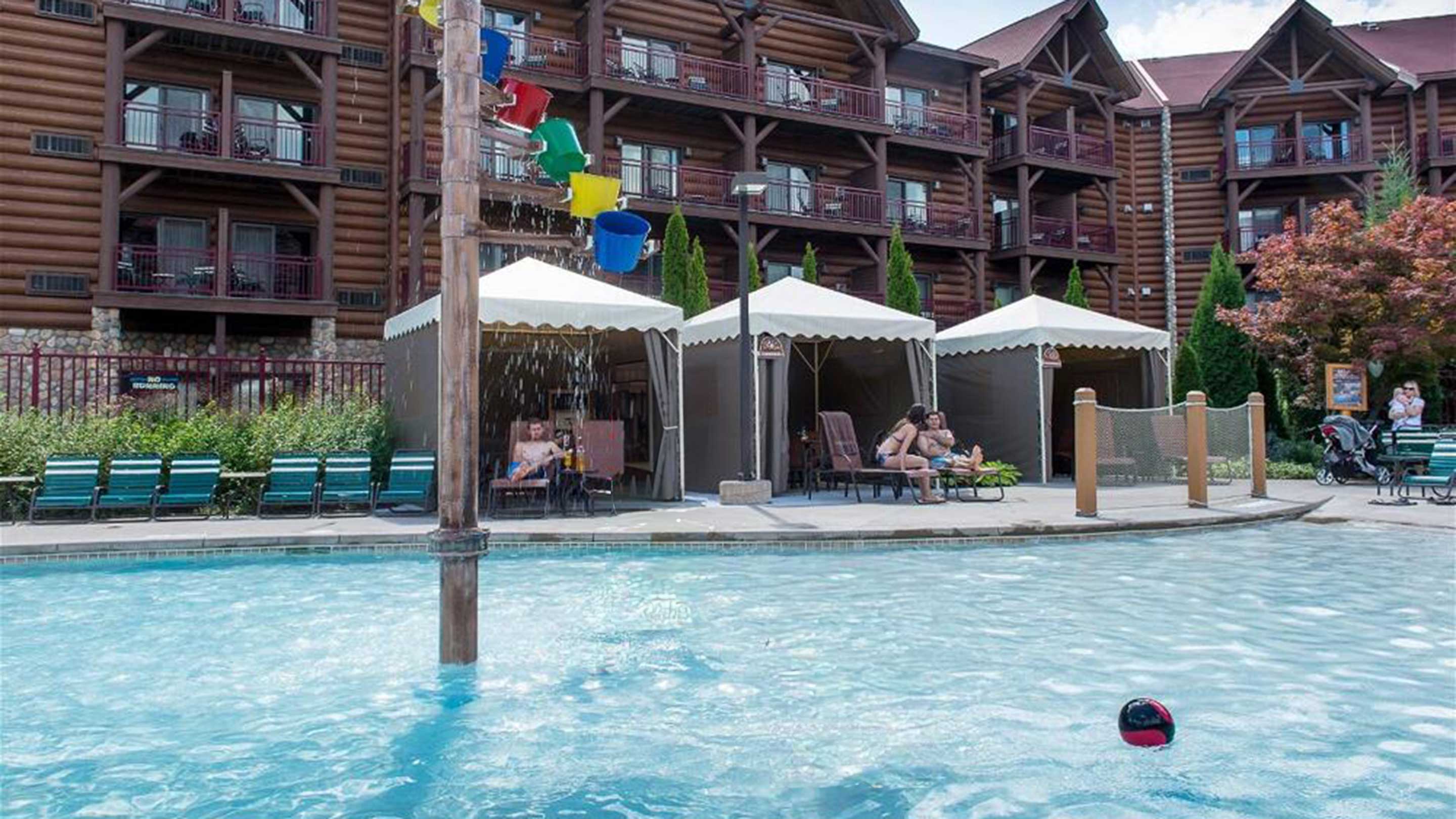 Outdoor cabanas near the pool