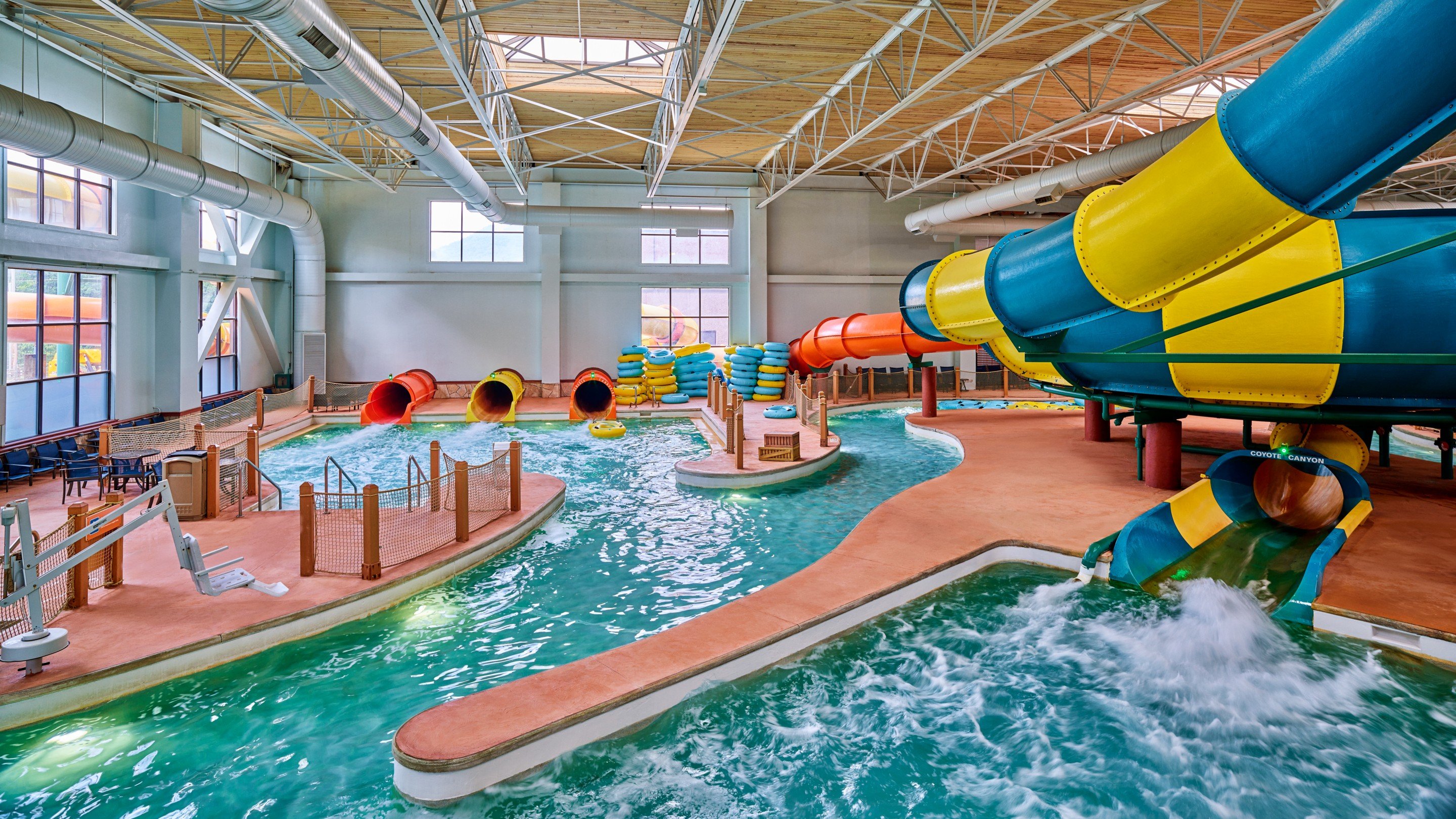 aerial view of the Coyote Cannon landing pool in the Poconos