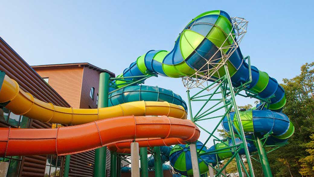 The exterior of the Double Barrel Drop water slide