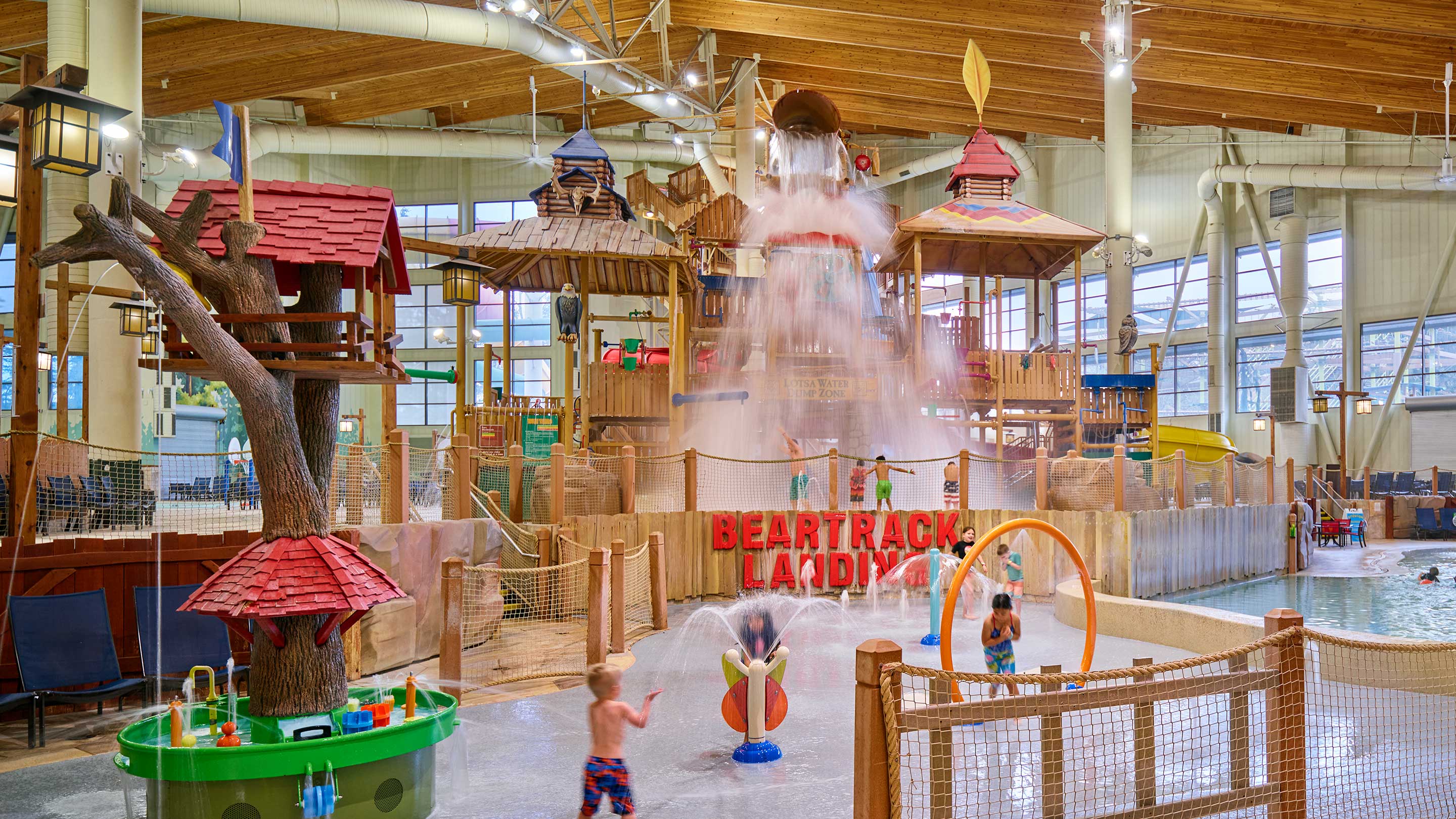 children playing in front of the Fort Mackenzie structure