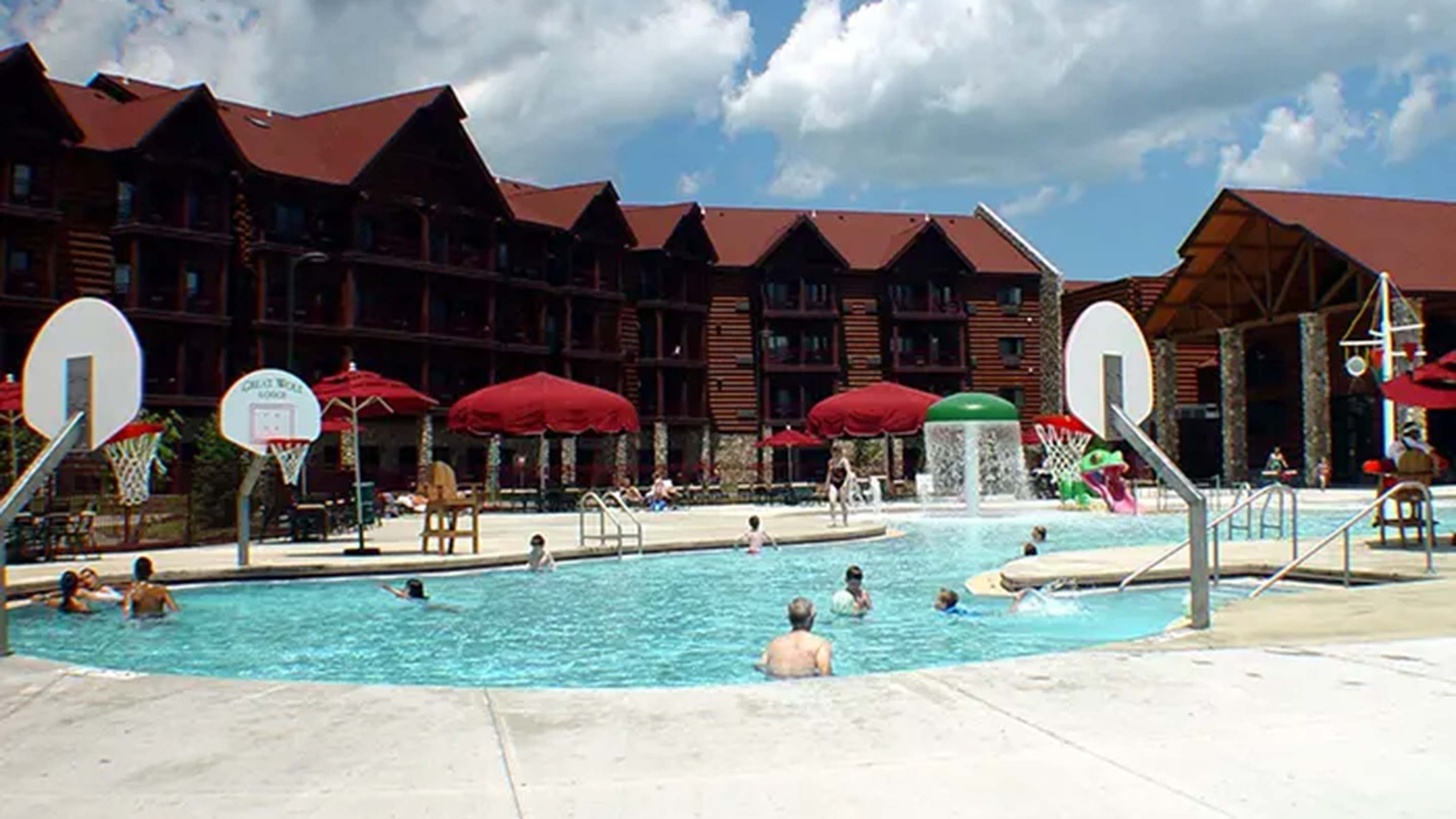 outdoor pool with basketball hooks