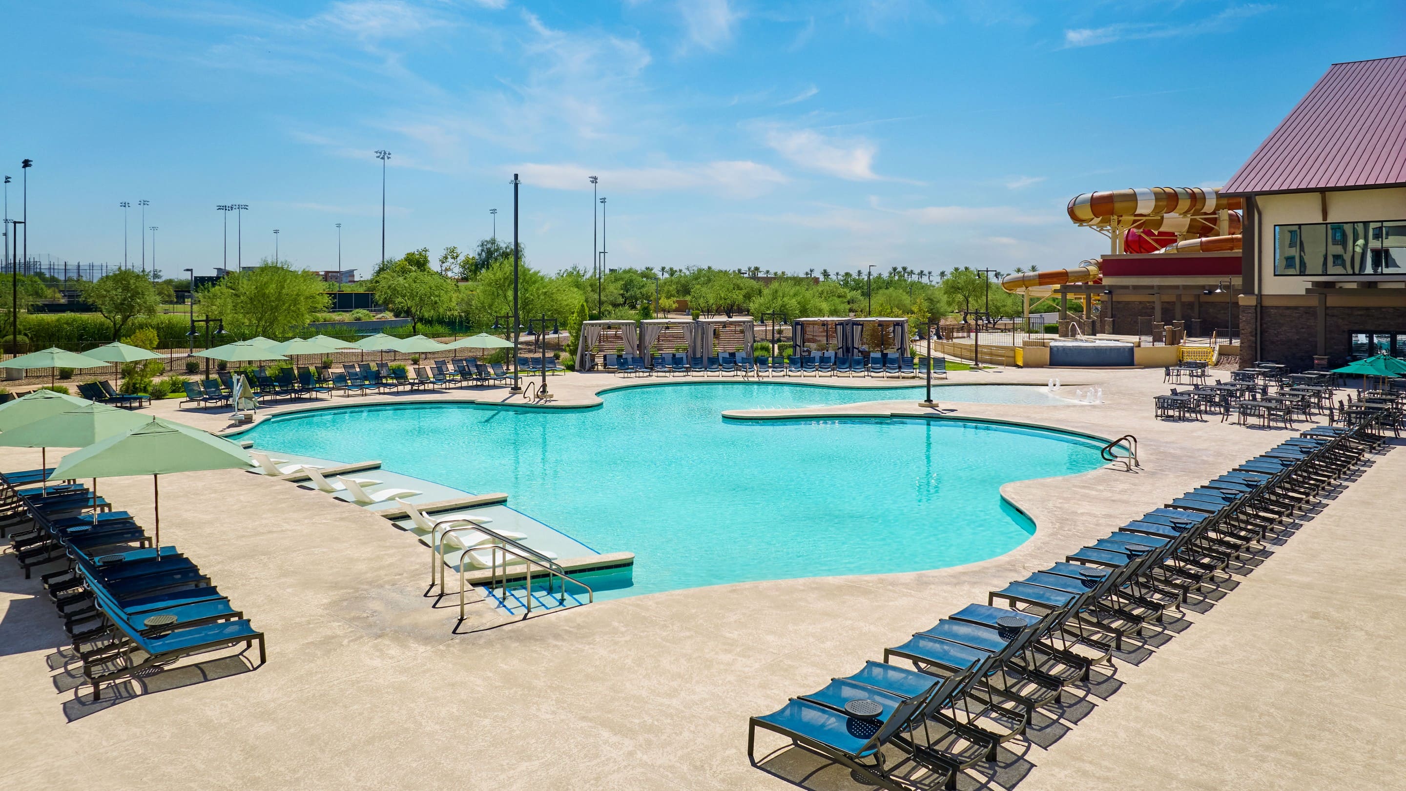 Seating area around the raccoon lagoon