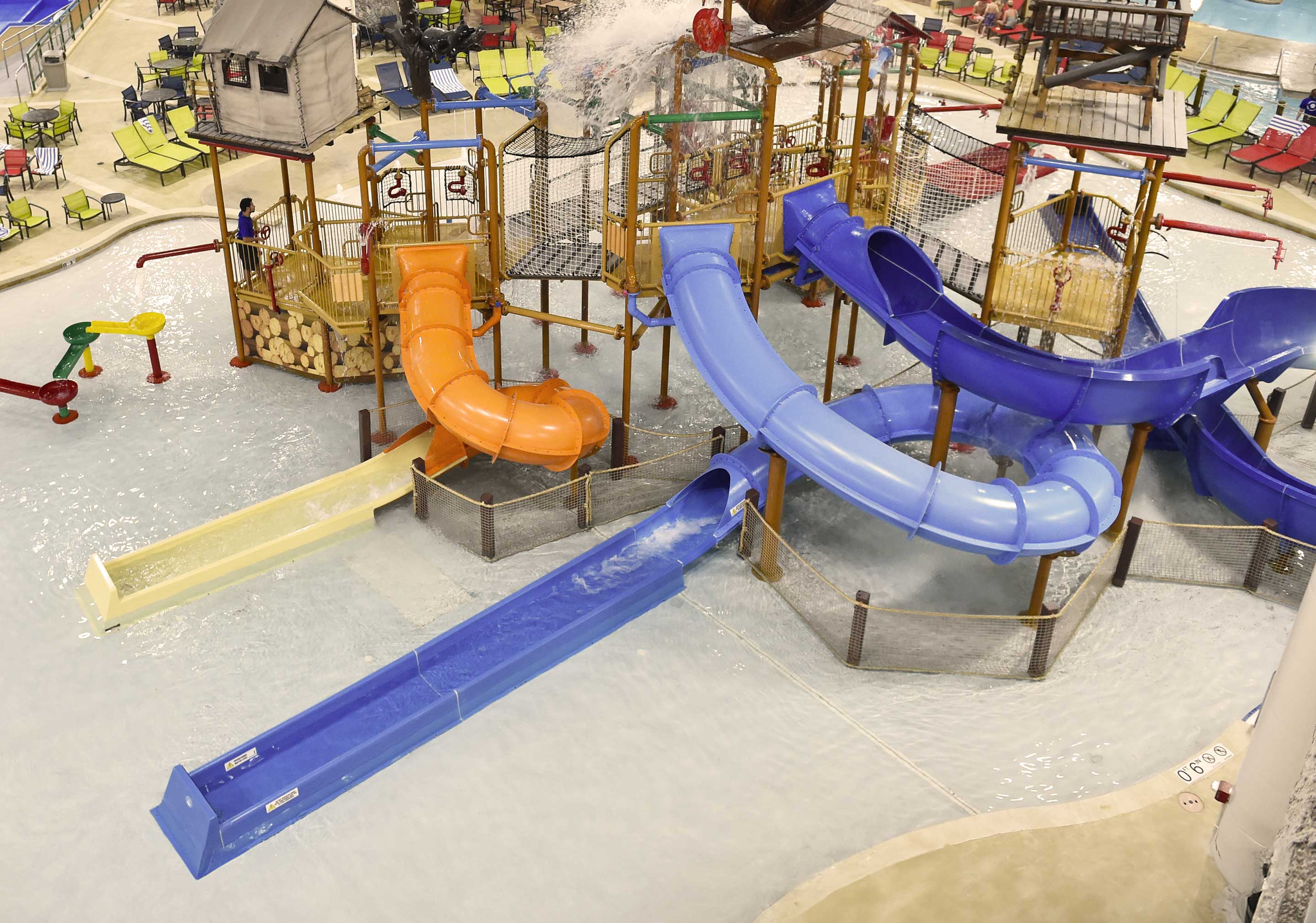 two blue water slides